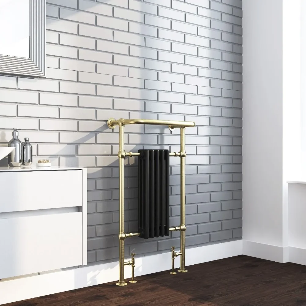 Oxford Traditional Towel Rail - Brushed Brass Frame & White Columns - Image 3