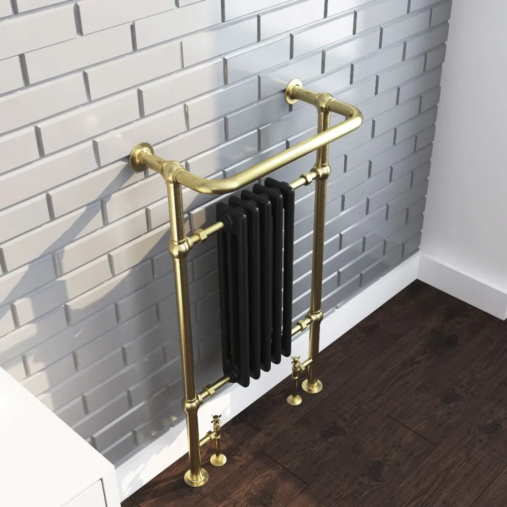Oxford Traditional Towel Rail - Brushed Brass Frame & White Columns - Image 2