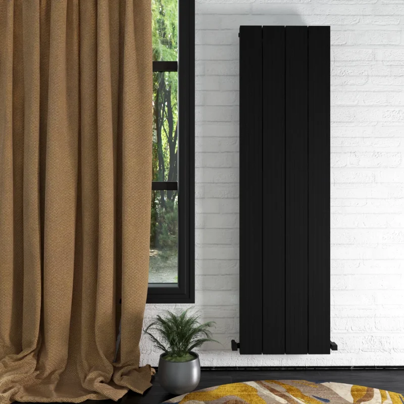 Elvino Vertical Aluminium Designer Radiator – Black 1800x495