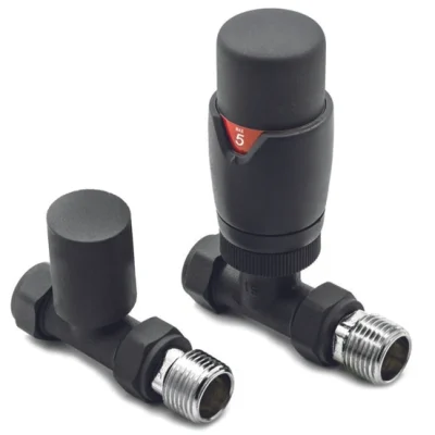 Straight Anthracite Thermostatic Radiator Valve And Lockshield Round