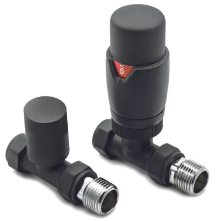 Straight Anthracite Thermostatic Radiator Valve And Lockshield Round