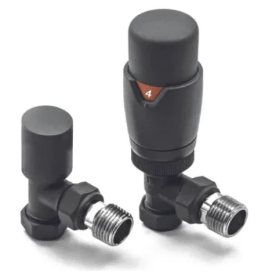 Angled Anthracite Thermostatic Radiator Valve And Lockshield