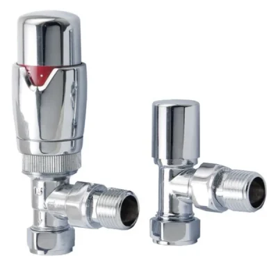 Angled Chrome Thermostatic Radiator Valve And Lockshield