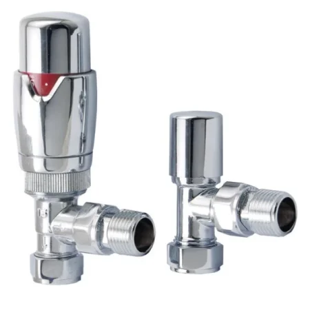 Angled Chrome Thermostatic Radiator Valve And Lockshield