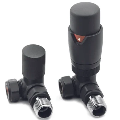 Corner Anthracite Thermostatic Radiator Valve And Lockshield