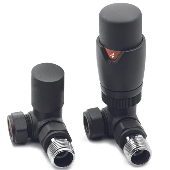 Corner Anthracite Thermostatic Radiator Valve And Lockshield