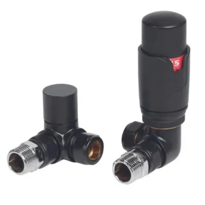 Corner Black Thermostatic Radiator Valve And Lockshield