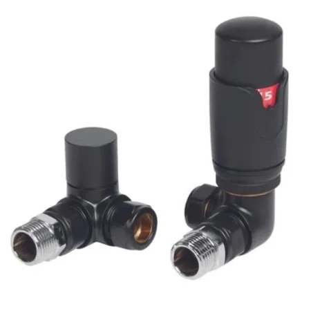 Corner Black Thermostatic Radiator Valve And Lockshield