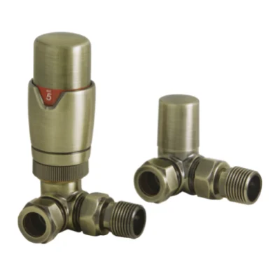 Corner Brushed Brass Thermostatic Radiator Valve And Lockshield