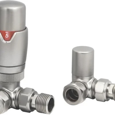 Corner Brushed Nickel Thermostatic Radiator Valve And Lockshield