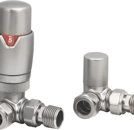 Corner Brushed Nickel Thermostatic Radiator Valve And Lockshield