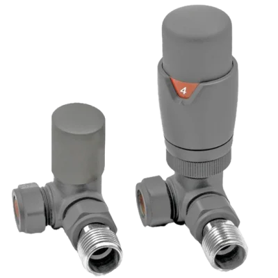Corner Light Grey Thermostatic Radiator Valve And Lockshield