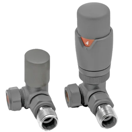 Corner Light Grey Thermostatic Radiator Valve And Lockshield