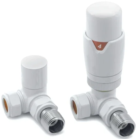 Corner White Thermostatic Radiator Valve And Lockshield
