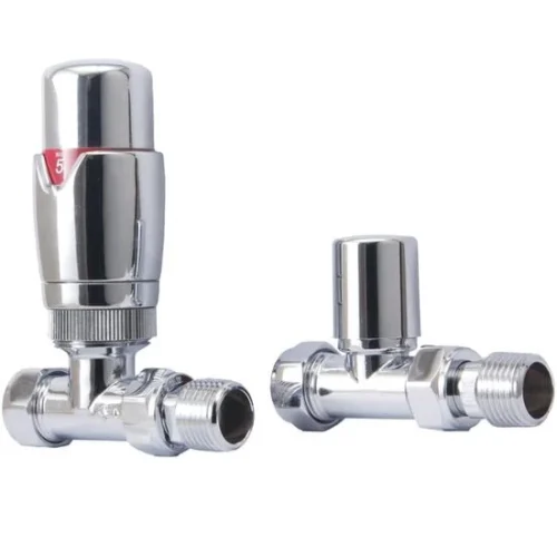 Straight Chrome Thermostatic Radiator Valve And Lockshield
