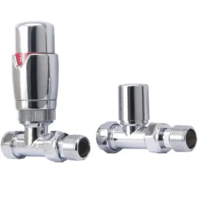 Straight Chrome Thermostatic Radiator Valve And Lockshield