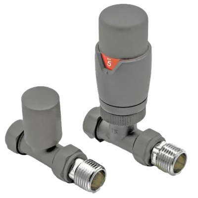 Straight Light Grey Thermostatic Radiator Valve And Lockshield