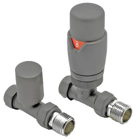 Straight Light Grey Thermostatic Radiator Valve And Lockshield