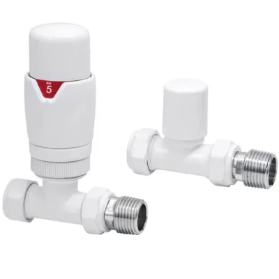 Straight White Thermostatic Radiator Valve And Lockshield