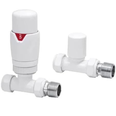 Straight White Thermostatic Radiator Valve And Lockshield