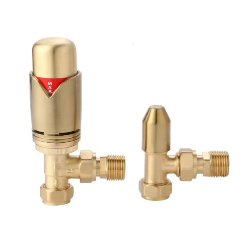 Senator Designer Angled Thermostatic Radiator Valves – Brushed Brass