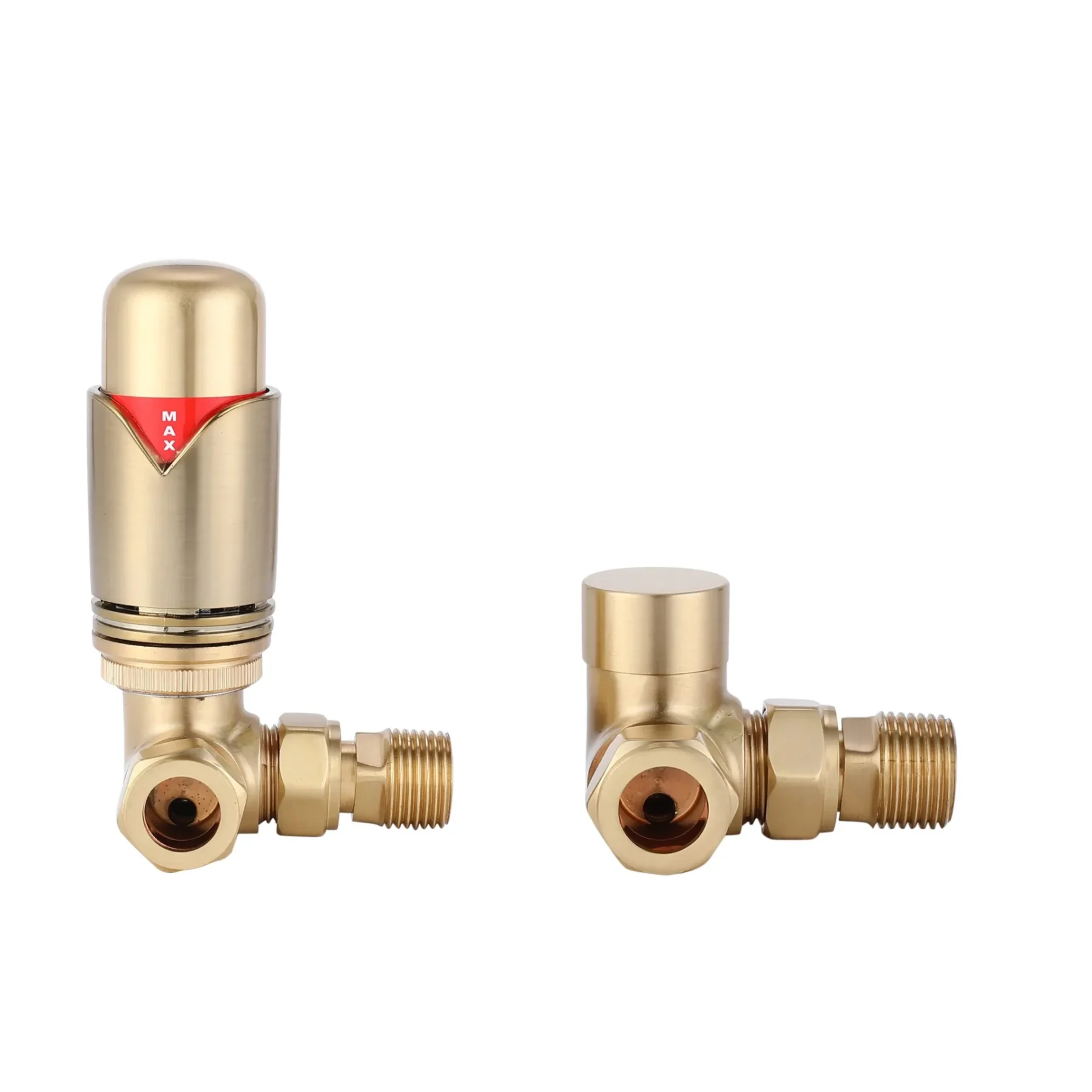 Senator Designer Corner Thermostatic Radiator Valves – Brushed Brass