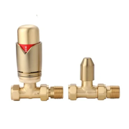 Senator Designer Straight Thermostatic Radiator Valves – Brushed Brass
