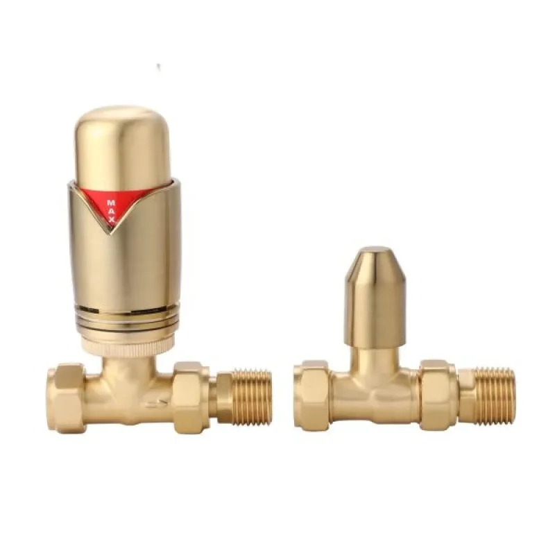 Senator Designer Straight Thermostatic Radiator Valves – Brushed Brass