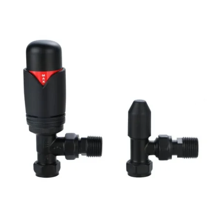 Senator Radiators Angled Black Thermostatic Radiator Valve And Lockshield