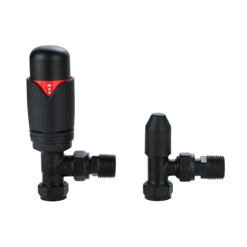 Senator Radiators Angled Black Thermostatic Radiator Valve And Lockshield